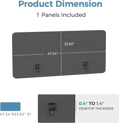 MORDEER 47.2" Privacy Desk Divider Panel, Acoustic Divider Panels for Office, Clamp-on Cubicle Office Room Dividers, Easy Assemble, Dark Grey