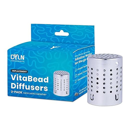 DYLN VitaBead Diffuser | Creates Hydrogen-Rich, pH 9+ Alkaline Antioxidant Water | Replacement for DYLN Bottle | Natural Mineral Ionized Hydrogen Generator for Delicious Tasting Water | 2-Pack