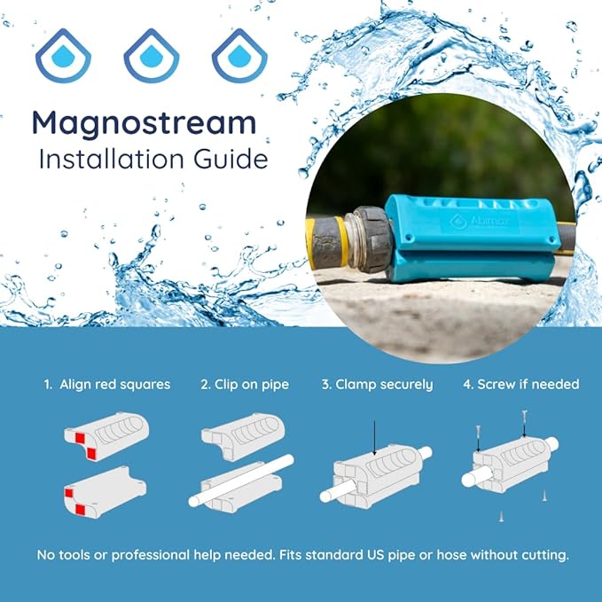 Magnostream Magnetic Water Descaler – Whole House Limescale Remover for Pipes, Appliances & Showers (Pack of 3) – Salt-Free Water Softener Alternative & Hard Water Conditioner – Eco-Friendly Unit