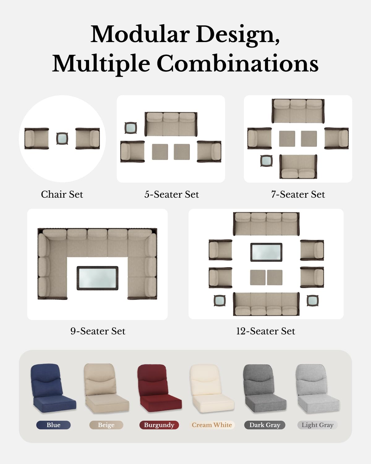 Luxury Patio Furniture Set with 6-inch Thick Cushion, Outdoor High Back Swivel Rocker Patio Chairs, 6PCS Wicker Conversation Set for Deck Yard and Poolside, Blue (V2)