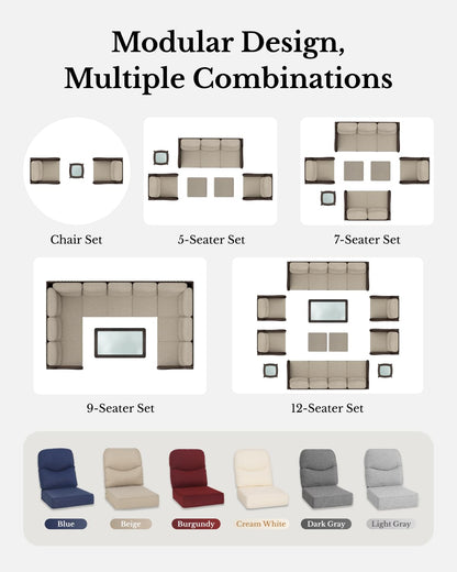Luxury Patio Furniture Set with 6-inch Thick Cushion, Outdoor High Back Swivel Rocker Patio Chairs, 6PCS Wicker Conversation Set for Deck Yard and Poolside, Blue (V2)