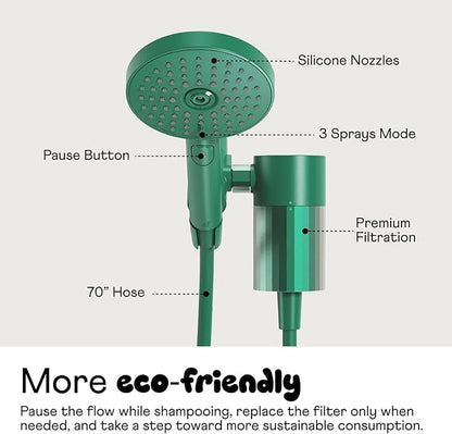 Sproos! - Handheld Showerhead with Filter Set, High Performance Filtration System for Healthier Hair and Skin, Extra Long 70 Inch Hose, 3 Customized Spray Functions, Blue