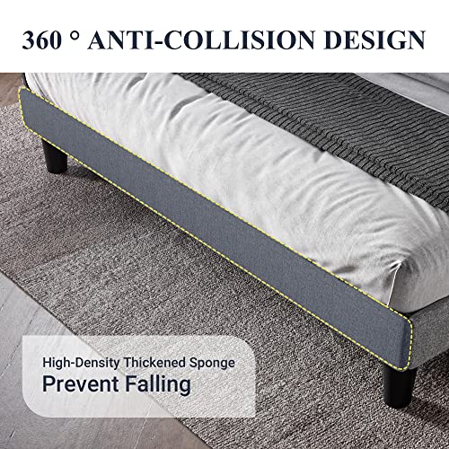 Queen Bed Frame with Button Tufted Wingback Headboard, Light Grey