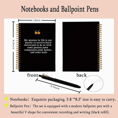 Notebook with Pen Set Positive Affirmations Gifts, A5 Spiral Inspirational Journal for Women Men Kids Friends, 160 Pages College Ruled Inspirational Gifts, Unique Typography Black Diary