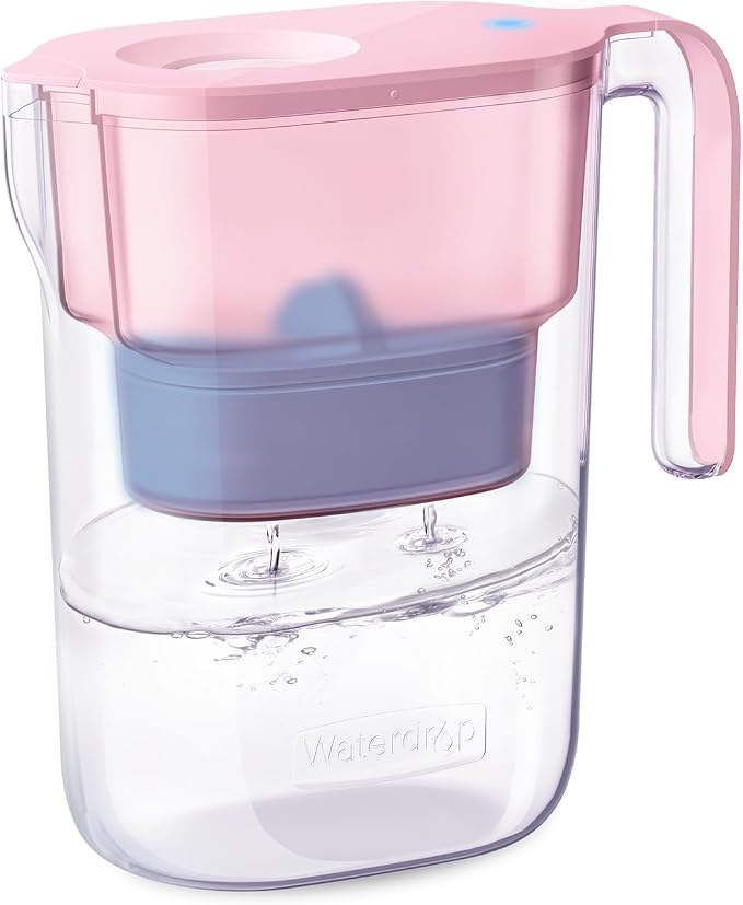 Waterdrop PT-05P-A Alkaline Water Filter Pitcher, 7-Cup, Up to pH 9.5, Pink | Mineralized Alkaline Water, Healthy, Clean & Toxin-Free, Up to 100 Gallons, BPA-Free, for Fridge, Countertop & Gift