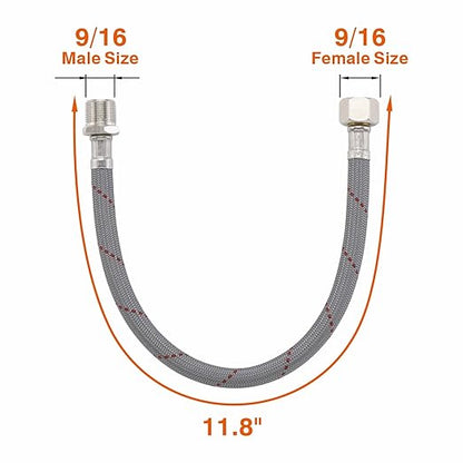 RULIA Faucet Supply Hose Connector, 11.8" Length x 9/16 Female x 9/16 Male Faucet Extension Hose, Nylon Braided Supply Line, 2-Pack, RB2030