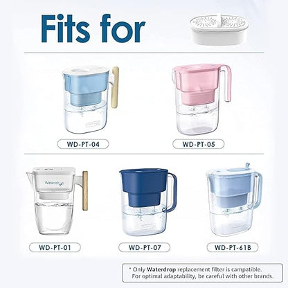 [Original] Waterdrop PF-01A Water Filter for Waterdrop Pitcher & Dispenser | NSF Certified, Reduces Lead, PFAS, PFOA/PFOS, Chlorine, Each Filter Lasts Up to 3 Months or 200 Gallons, 6 Pack