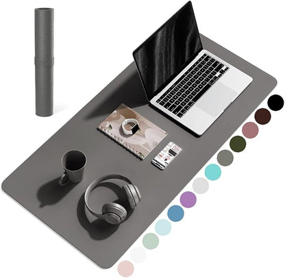 YSAGi Non-Slip Leather Desk Pad, Waterproof Laptop Computer Desk Keyboard Mat, Table Protector Blotter Mat, Large Mouse Pad for Office/Work/Home/Decor(Dark Gray, 31.5" x 15.7")