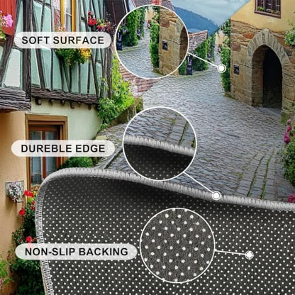 Munich Round Rug - 3ft Washable Vintage Town Round Area Rug for Bathroom, European Landscape Circle Rugs Soft Non-Slip Carpet for Kitchen Bedroom Kids Room Decor Mat