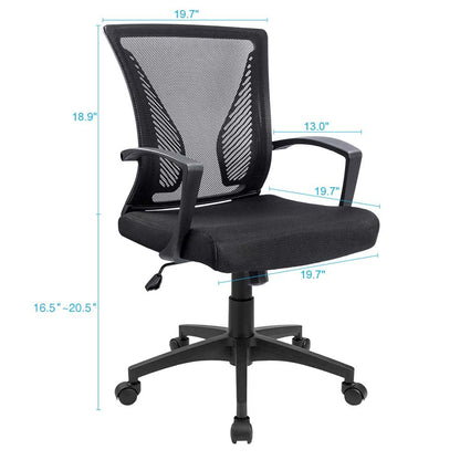 Office Chair Ergonomic Computer Desk Mesh Chair Mid Back Swivel Lumbar Support with Armrest (1, Black)