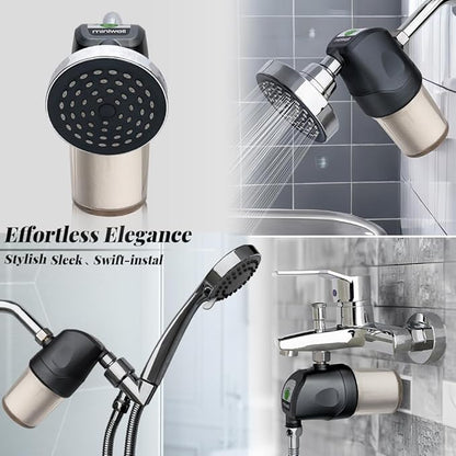 Miniwell Shower Filter System - Purify Water, Reduce Hard Water and Chlorine, Soften Skin and Hair | Bathroom Filter for Contaminants (Black)