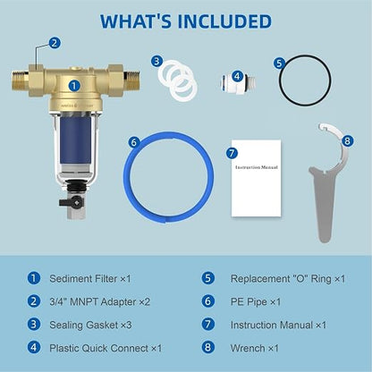 40 Micron Disc Spin Down Sediment Filter, Reusable ＆ Anti-Clog Whole House Water Filter, Pre-Filtration System for City/Well Water, 3/4" MNPT, BPA Free
