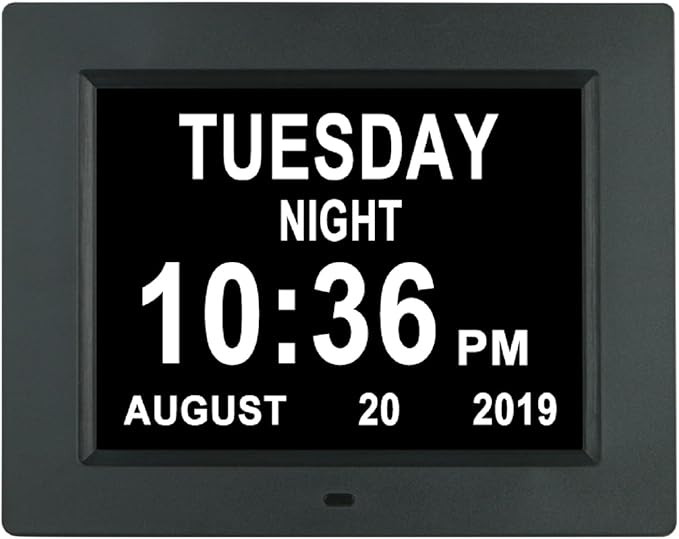 Aowasi Digital Clock Large Display with Date and Day of Week, 8 Alarm Options, Extra Large Digital Clock with Non-Abbreviated Day & Month Alarm Clocks for Seniors Dementia(Black)