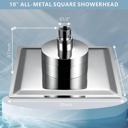 High Pressure Rain Shower Head with Filtered - 10" All Metal Square Showerhead Filter for Remove Chlorine and Harmful Substances, Chrome