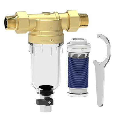 40 Micron Disc Spin Down Sediment Filter, Reusable ＆ Anti-Clog Whole House Water Filter, Pre-Filtration System for City/Well Water, 3/4" MNPT, BPA Free