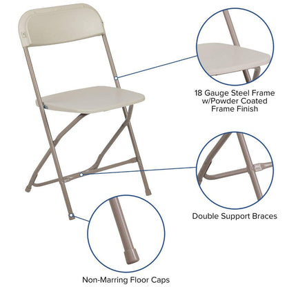 Hercules Series Plastic Folding Chair - Beige - 650LB Weight Capacity Comfortable Event Chair - Lightweight Folding Chair