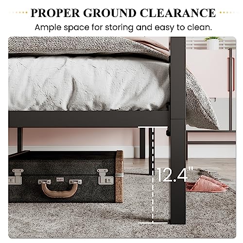 Queen Size Canopy Bed Frame with Heavy Duty Metal Slats, Black