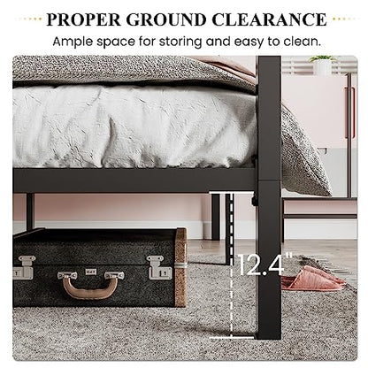 Queen Size Canopy Bed Frame with Heavy Duty Metal Slats, Black