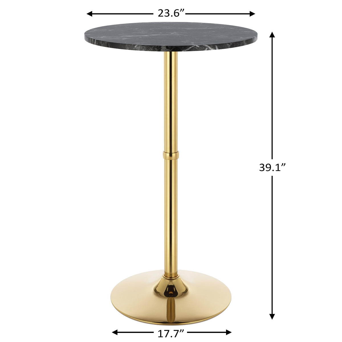 24" Round Cocktail Bar Table with Metal Base, Tall Bistro Pub Table, Counter Bar Height Table for Kitchen, Dining Room, Living Room, Easy Assembly, Black&Gold