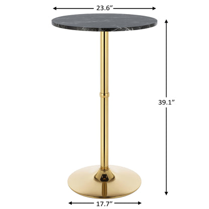 24" Round Cocktail Bar Table with Metal Base, Tall Bistro Pub Table, Counter Bar Height Table for Kitchen, Dining Room, Living Room, Easy Assembly, Black&Gold