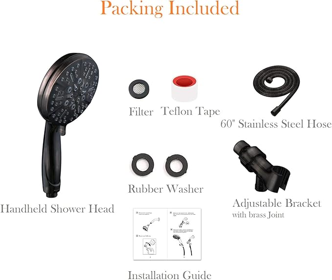ORB High Pressure Shower Head with Handheld - Multifunctional High Flow Rain Showerhead with Extra 60" Long Hose and Adjustable Overhead Holder - Es la mejor regaderas para ducha (Oil Rubbed Bronze)
