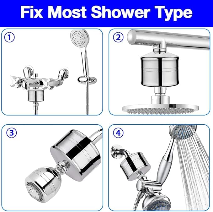 Matte Black Showerhead Filter - 15 Stage Shower Filter for Hard Water, Reduces Chlorine, Softens Water, Prevents Dry Skin