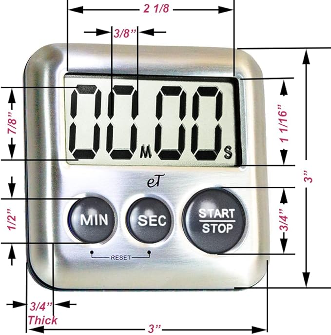Elegant Digital Kitchen Timer Stainless Steel - Strong Magnetic Back - Kickstand - Loud Alarm - Large Display - Auto Memory - Auto Shut-Off (Charcoal 6-Pack)