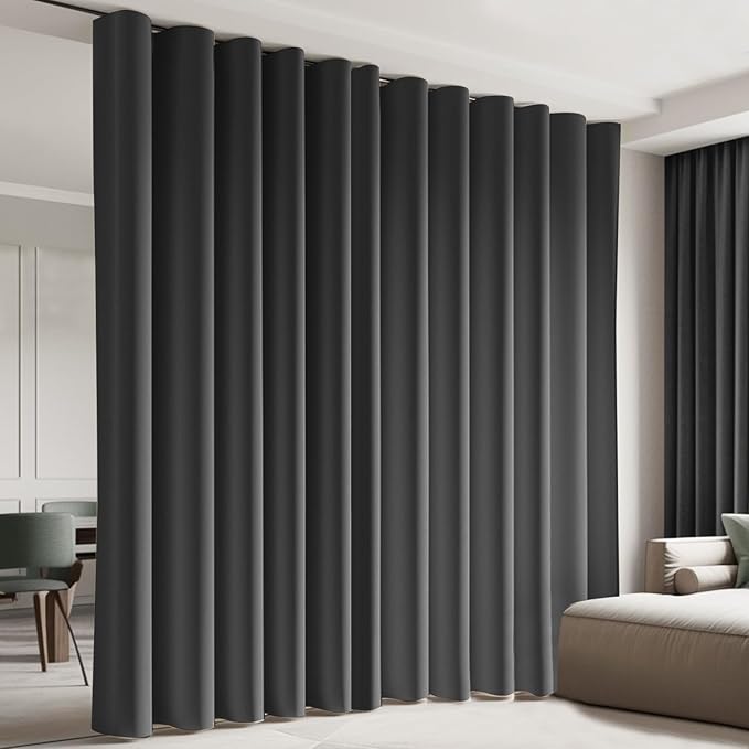 Cbsroro Room Divider Blackout Curtain Track Curtains Wall Dividers Panels Screen for Living Rooms Bedroom Office Privacy Partition Separation, W120 × L96 Inch,1 Panel, Black