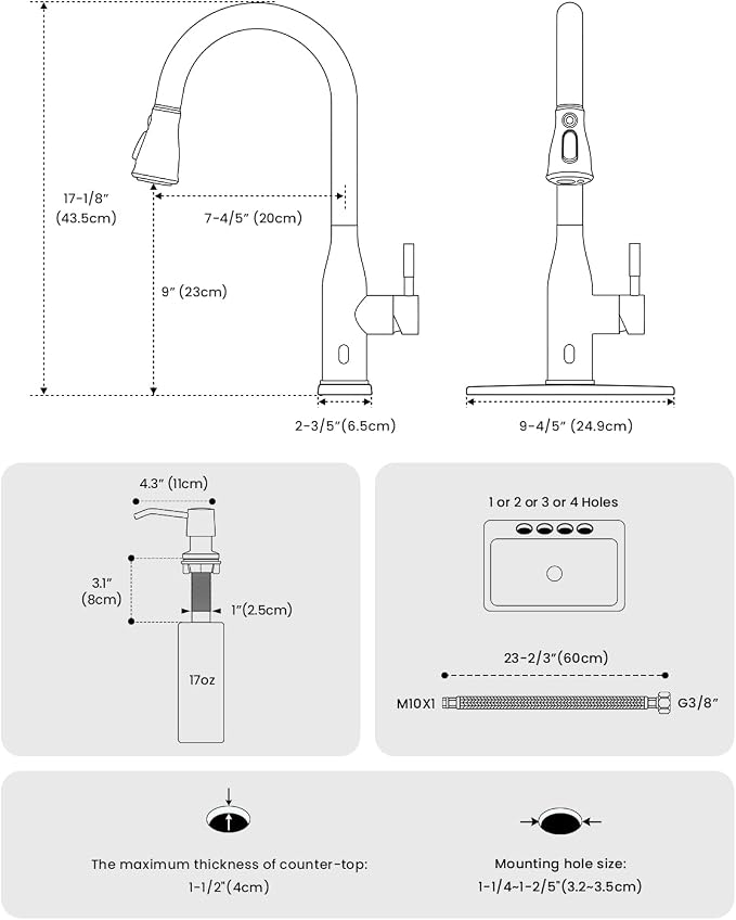 APPASO Touchless Kitchen Faucet with Soap Dispenser and Pull Down Sprayer | Brushed Nickel S304 Stainless Steel cUPC Lead-Free Hoses Hands-Free Motion Sensor Faucets 3 Modes for Farmhouse RV Sink