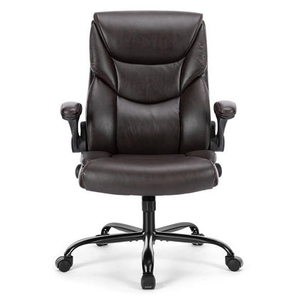 Computer Gaming Chair, Ergonomic High Back Heavy Duty Task Desk Office Chairs with Wheels, Flip-up Arms, Adjustable Height, PU Leather,Dark Brown