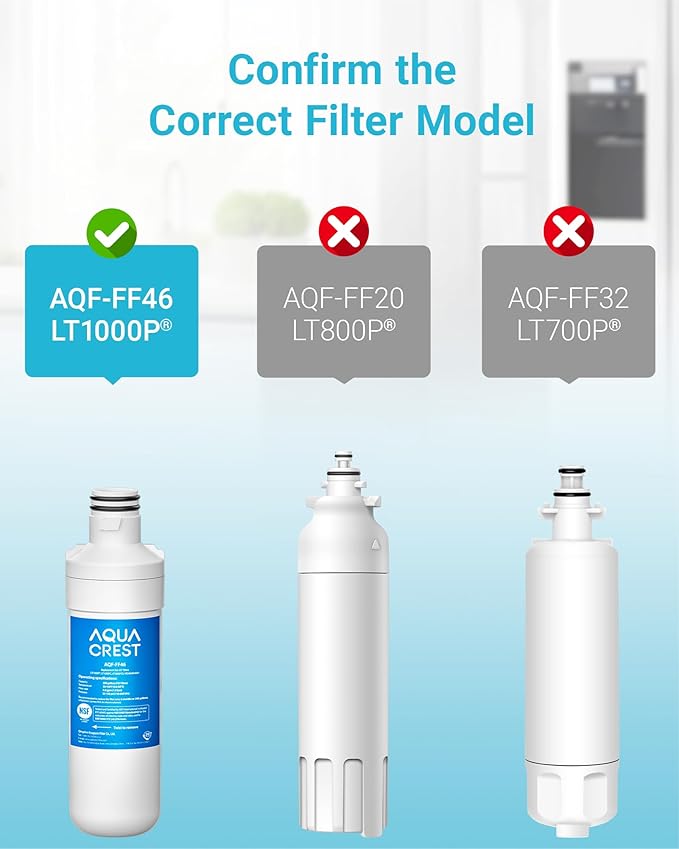 AQUA CREST LT1000PC ADQ747935 MDJ64844601 NSF Certified Refrigerator Water Filter, Replacement for LG® LT1000P®, LT1000PCS, ADQ74793501, ADQ74793502, Kenmore 469980, 9980, Pack of 2