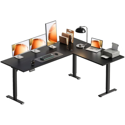 63 Inch Reversible L Shaped Electric Standing Desk, Black