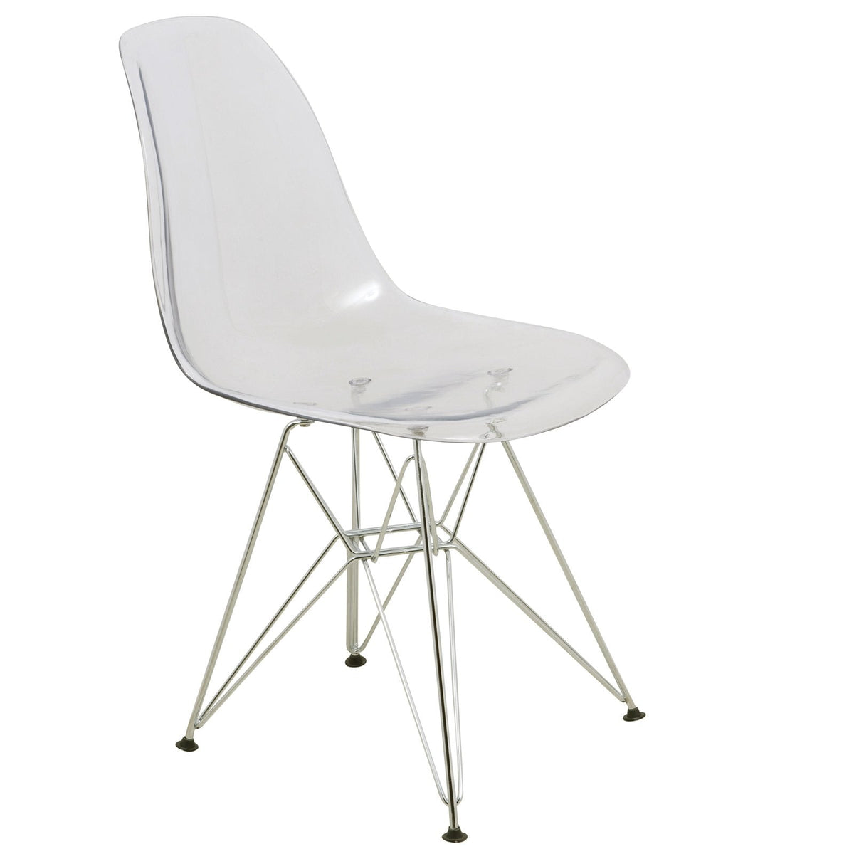 Dining, Modern Chrome Eiffel Base and Curved Back Design, Ergonomic and Lightweight Accent Side Chair for Mid-Century Home, Kitchen, and Café (Clear, Singles)