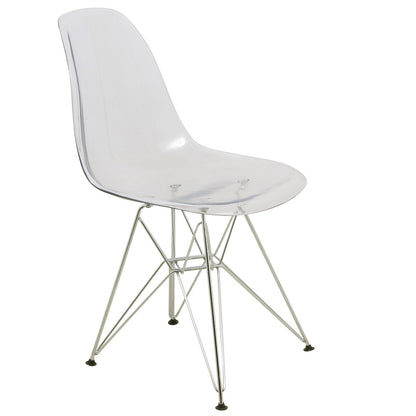 Dining, Modern Chrome Eiffel Base and Curved Back Design, Ergonomic and Lightweight Accent Side Chair for Mid-Century Home, Kitchen, and Café (Clear, Singles)