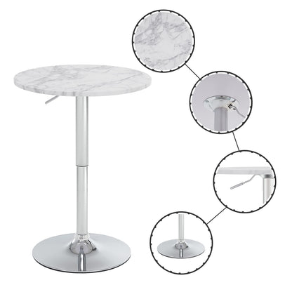 23.6" Round Bar Table, Adjustable Height Bar Table, Modern Cocktail Tables with MDF Top and Metal Base, Bistro Pub Tables Suitable for Cafe, Kitchen Island, Bar Counter, White