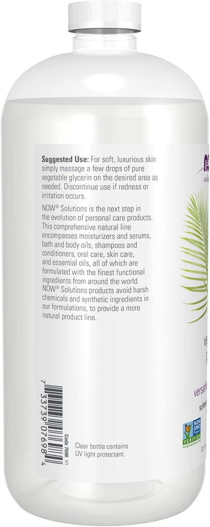 NOW Foods Solutions, Vegetable Glycerin, 100% Pure, Versatile Skin Care, Softening and Moisturizing, 32-Ounce