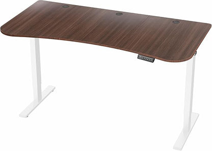 VIVO Electric 63 x 32 in Standing Desk, Memory Height Adjustment, 1B Series, Holds 220 lbs, Dark Walnut Top White Frame, DESK-KIT-1W1D