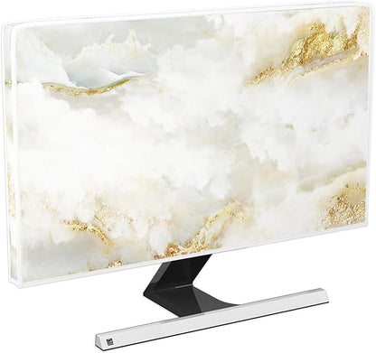 Baocicco White Gold Waterproof TV Display Screen Cover with Abstract Texture Marble Design 58, 59, 60 Inch Television Covers Sleeve Compatible with LCD LED PC Desktop and Home Hanging TV