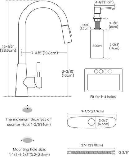 APPASO Black Touchless Kitchen Faucet Motion Sensor with Pull Down Sprayer | Lead-Free Single Handle Sink Faucet with Soap Dispenser & cUPC-Certified Hoses for Farmhouse Laundry Rv 1 to 4 Hole Sinks