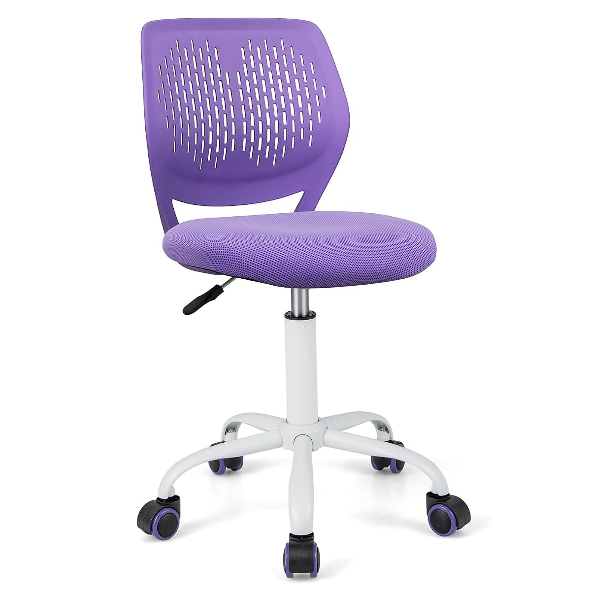 Desk Chair for Teen, Kids Armless Swivel Small Cute Low-Back Mesh Office Chair Comfy with Adjustable Height, Lumbar Support, Ergonomic Computer Study Chair in Home Bedroom School, Purple