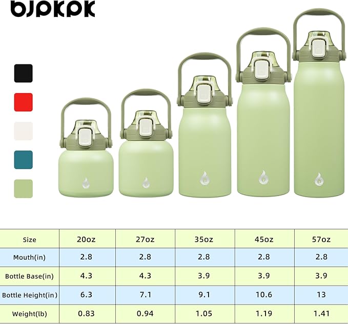 BJPKPK Insulated Water Bottles with Straw, 20 oz Cute Water Bottles with Handle, BPA Free Stainless Steel Metal Jug, Easy Carry Flasks for Men & Women, Light Green