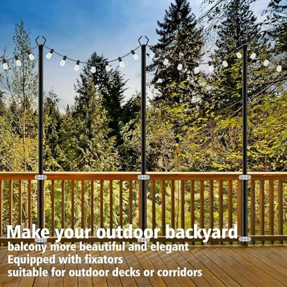 10Ft String Light Poles 4 Pack,Light Poles for Outside Lights,Outdoor with Fence Brackets Hanging Lights,Metal Stand Deck Patio Backyard