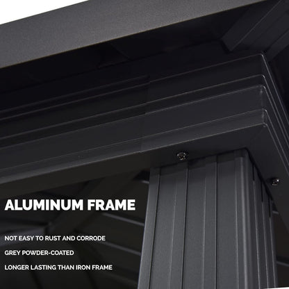 6' X 8' Hardtop Grill Gazebo for Patio Permanent Aluminum Barbeque Shelter Canopy with Ceiling Hook and Shelves Double Tiered Grey Outdoor BBQ Gazebo