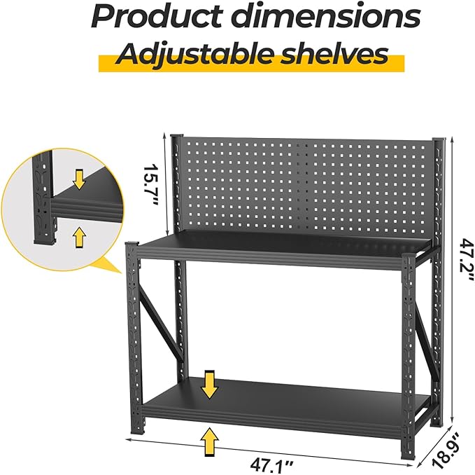 PLMFJQK 3 Sets Storage Shelves with Pegboard,Heavy Duty Garage Shelving Units and Storage,Metal Shelving Adjustable Shelves,Garage Storage Rack,Industrial Utility Shelf 47.2" H*47.09" W*19" D