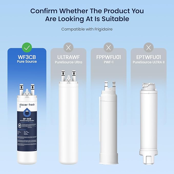 GLACIER FRESH WF3CB Refrigerator Water Filter Replacement for PureSource 3, 706465, WF425, PS3412266, AP4567491, 242017800 Refrigerator Water Filter, Pack of 2