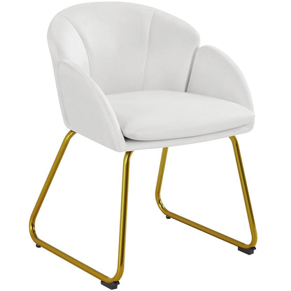 Yaheetech Modern Velvet Vanity Chair Armchair, Flower Shaped Makeup Chair with Golden Metal Legs for Living Room/Makeup Room/Bedroom/Home Office/Kitchen, White