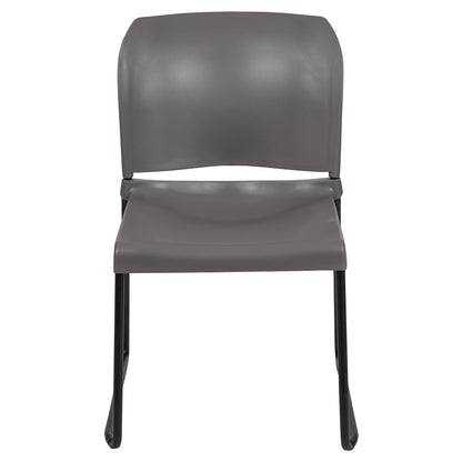 880 lb. Capacity Gray Full Back Contoured Stack Chair with Black Powder Coated Sled Base