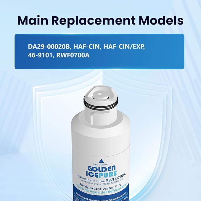 GOLDEN ICEPURE RWF0700A, Compatible with Samsung DA29-00020B, RF263BEAESR, RF28HMEDBSR, RF28HFEDTSR, RF28HFEDBSR, HAF-CIN/EXP, 46-9101, 4PACK