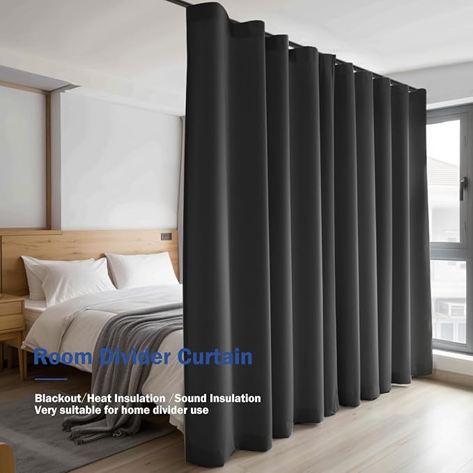Cbsroro Room Divider Blackout Curtain Track Curtains Wall Dividers Panels Screen for Living Rooms Bedroom Office Privacy Partition Separation, W150 × L96 Inch,1 Panel, Black