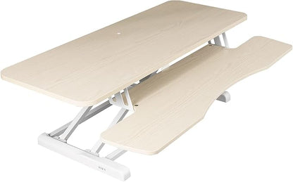 VIVO 42 inch Desk Converter, K Series, Height Adjustable Sit to Stand Riser, Dual Monitor and Laptop Workstation with Wide Keyboard Tray, Light Wood Top, White Frame, DESK-V042KF